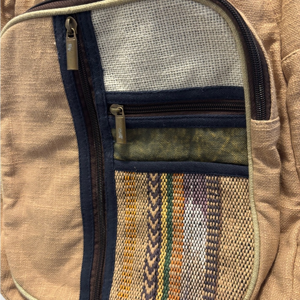 Chic Tan Backpack With Patterned Pocket | Earthbo… - image 2